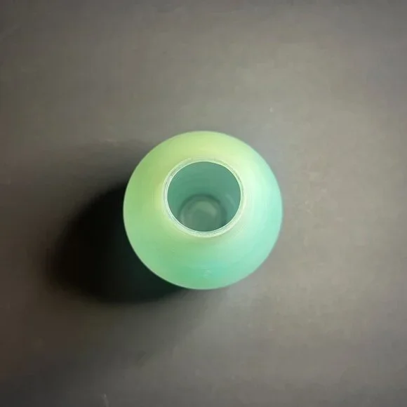 Hand Blown Blue Green Frosted Swirl Etched Art Glass Vessel Bud Vase 6 x 3.5" - Picture 5 of 6